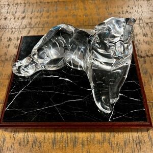 Rare Handcrafted Steuben Crystal Tiger with Marble & Wood Base